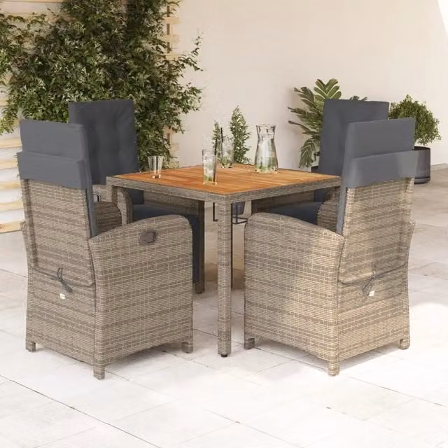 Set da Pranzo da Giardino 5 pz con Cuscini in Polyrattan Grigio 3212481