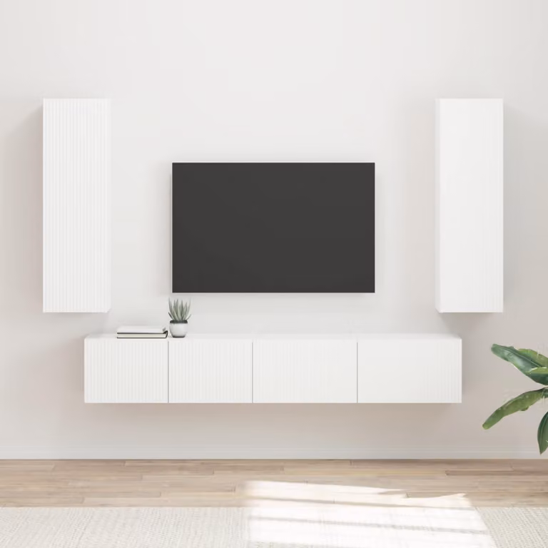 Set mobile TV moderno vidaXL in 3 pezzi, colore bianco, in legno ingegnerizzato MDF