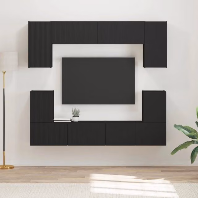 Set mobile TV 5 pz Nero Legno ingegnerizzato 3409052