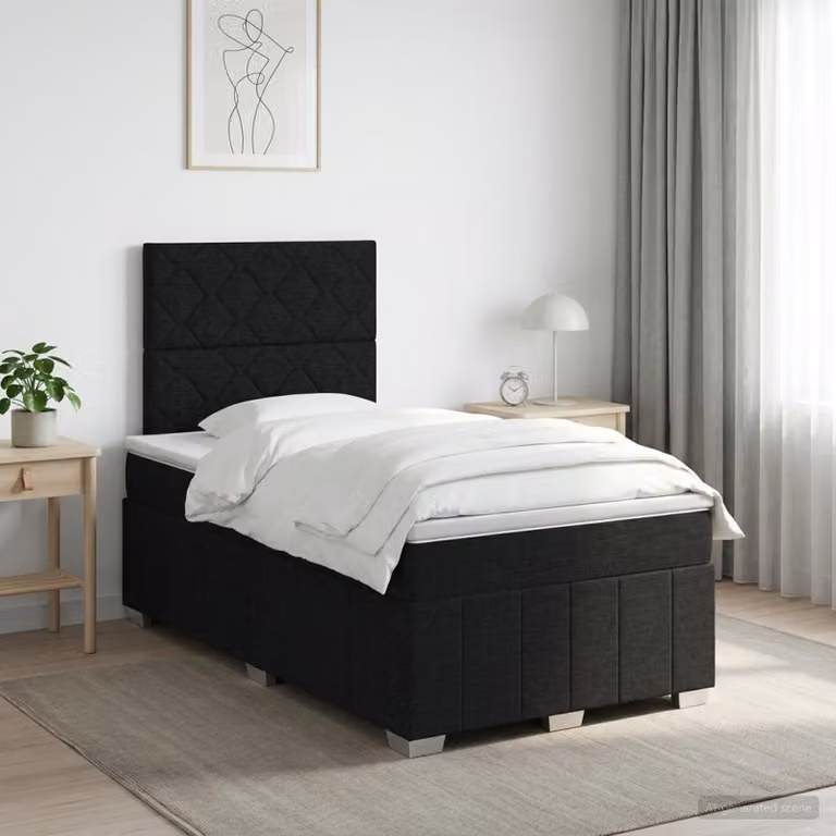 Letto box spring con materasso vidaXL in tessuto nero, L/P: 120 x 200 cm