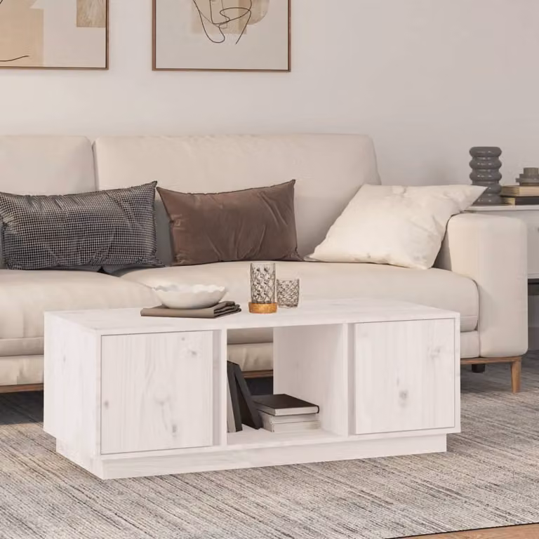 Maison Exclusive - Tavolino bianco 110x50x40 cm in legno massello di pino