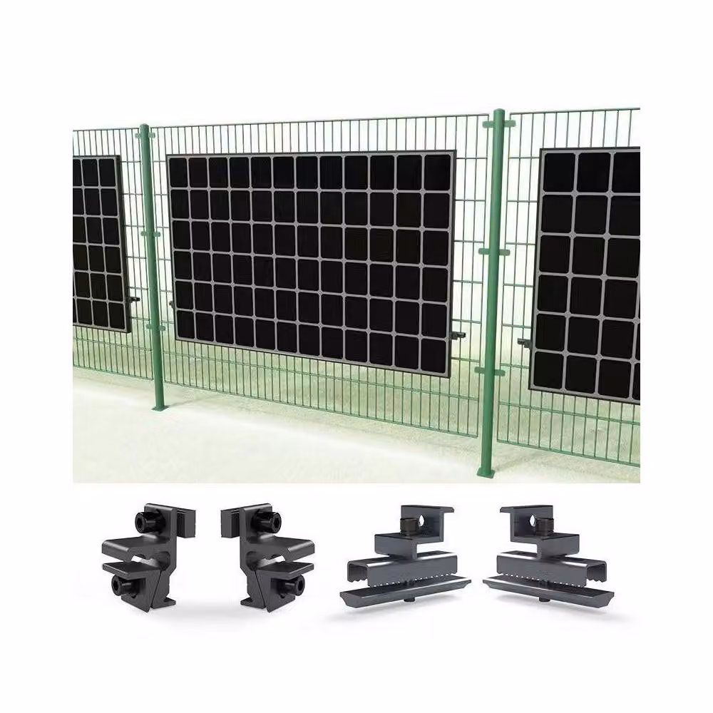 Set di 4 morsetti per recinzione fotovoltaica, nero – Supporto per recinzione solare/centrale elettrica da balcone per rete a doppia barra 6/5/6 e 8/6/8 – Montaggio diretto sul telaio del modulo senza binario