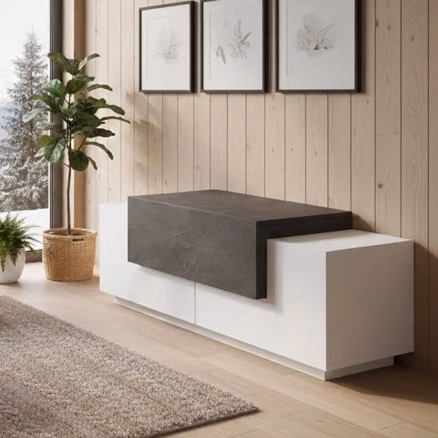 Madia Aspera DMORA Credenza Moderna con 3 Vani Bianco Lucido L: 120 cm, P: 45 cm, H: 46 cm – 1