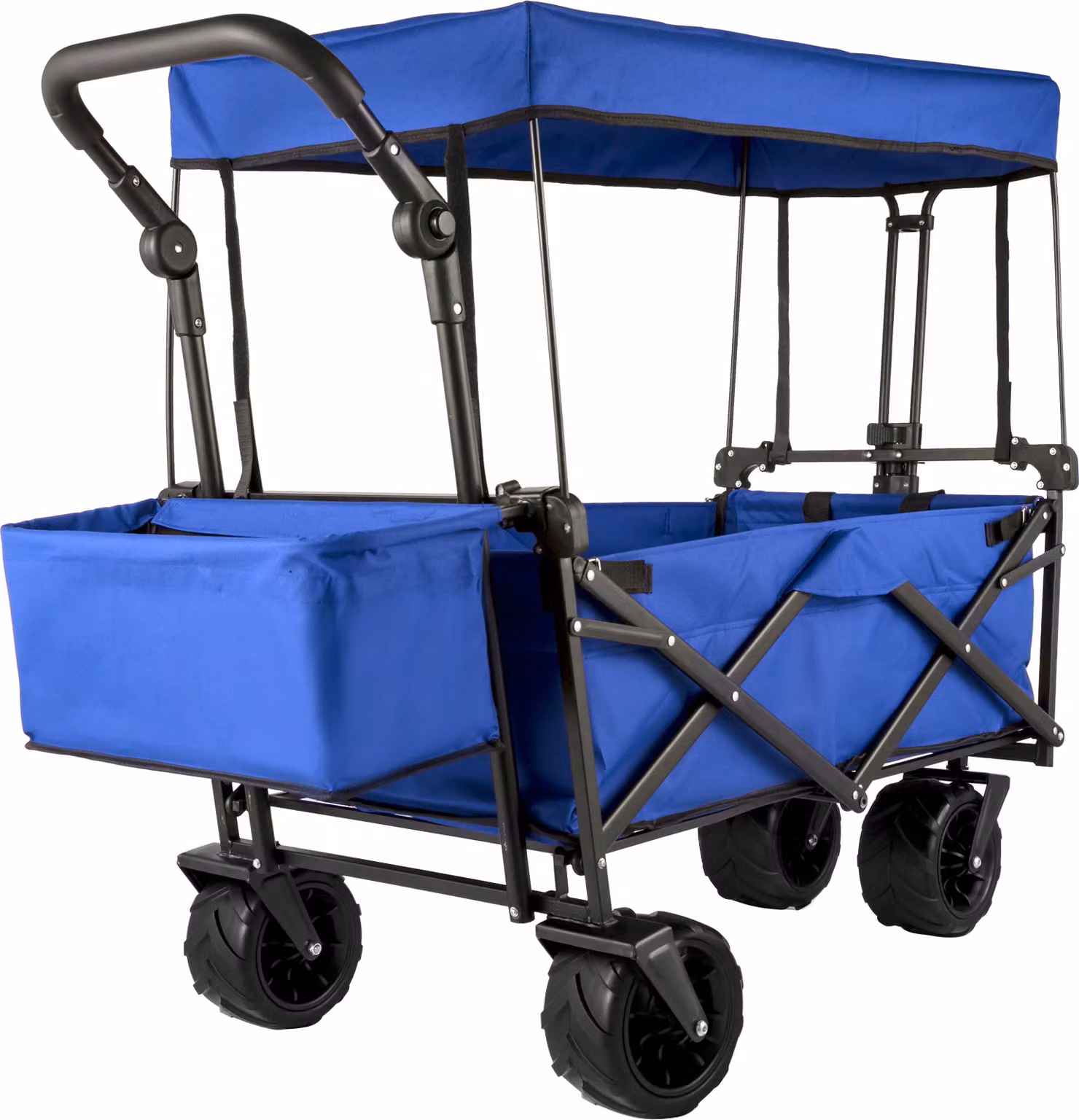 SucceBuy carretto pieghevole, pieghevole con tettuccio rimovibile, tessuto Oxford, ruote maggiorate, maniglie regolabili, carretto pieghevole portatile per spiaggia, giardino, sport