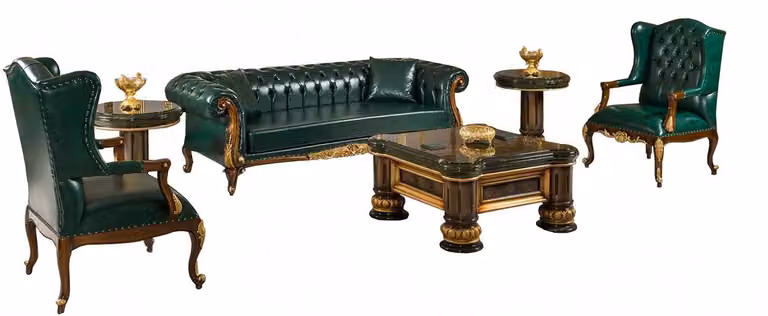 Chesterfield Sofagarnitur Couch Polster Möbel Ledersofa 3+1+1 Tisch Couchtisch