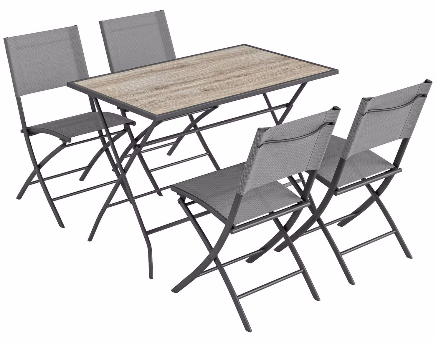 Set di mobili da giardino pieghevoli composto da 5 pezzi, con 4 sedie | Colore: Grigio | Dimensioni: 112x67x71 cm
