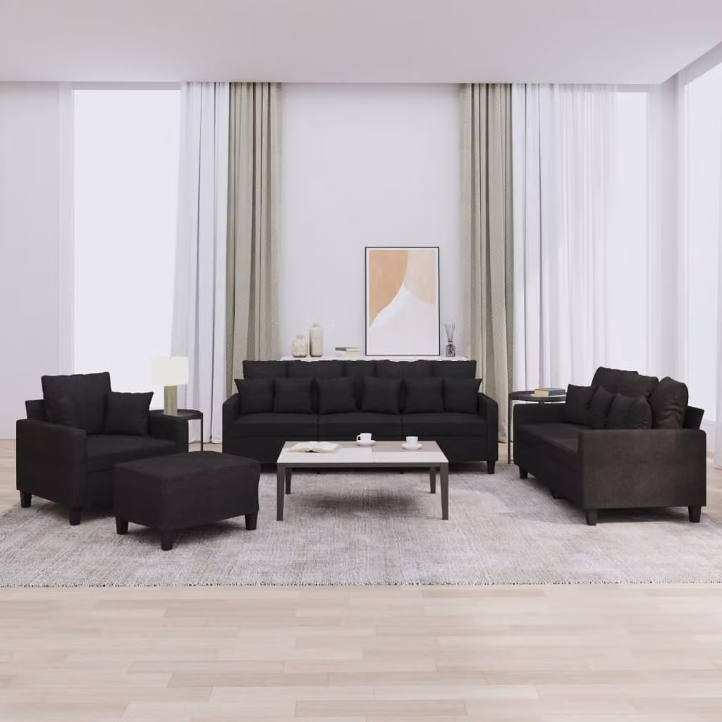 Maison Exclusive - Set divano 4 pezzi con cuscini, tessuto nero