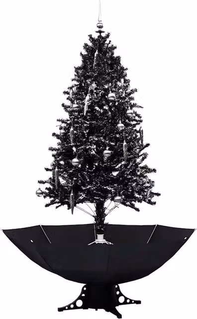 Albero di Natale con Nevicata e Base ad Ombrello-Decorazioni natalizie Nero 190cm PVC
