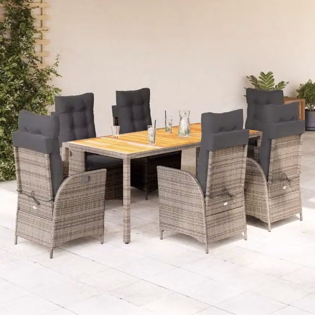 Set da pranzo da giardino vidaXL in legno di acacia oliato e polyrattan grigio, 7 pezzi
