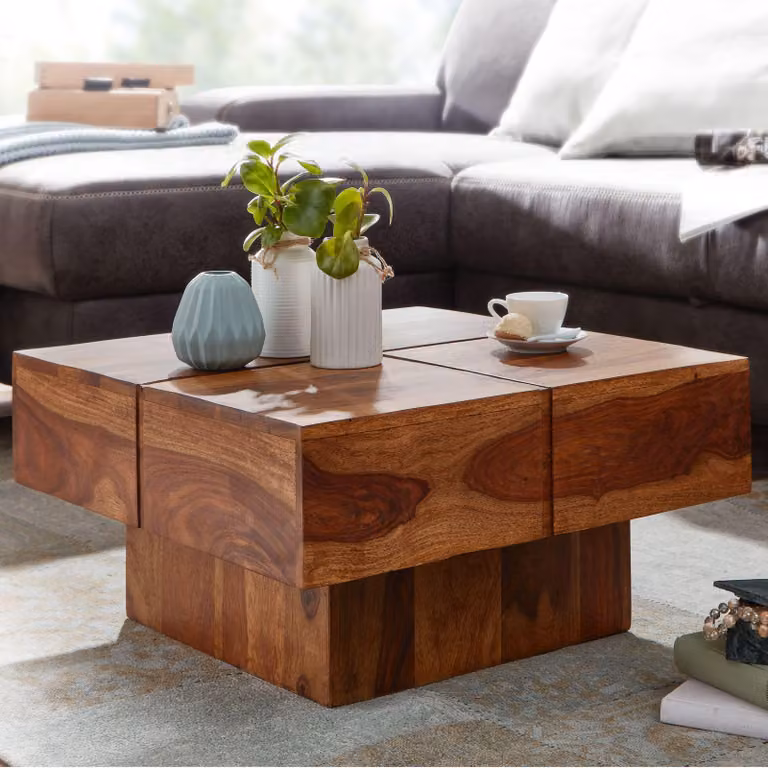 FineBuy Tavolino da caffè 57,5x57,5x30 cm Tavolo da divano in legno massello di sheesham Design quadrato Tavolo da soggiorno Tavolo da caffè solido Piccolo tavolo da soggiorno Moderno
