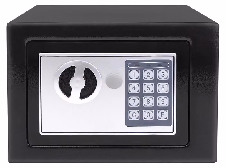 Cassaforte - Cassaforte elettronica da 4,6 L - Acciaio - Codice PIN o chiave - 170×230×170 mm - Blocco dopo 3 tentativi errati - Nero