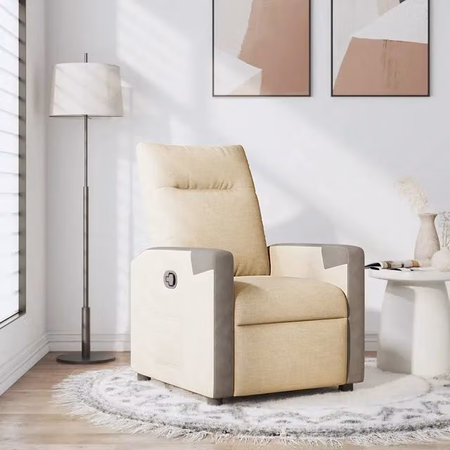 Poltrona Reclinabile Relax vidaXL in Tessuto Beige e Grigio con Braccioli e Regolazione Manuale