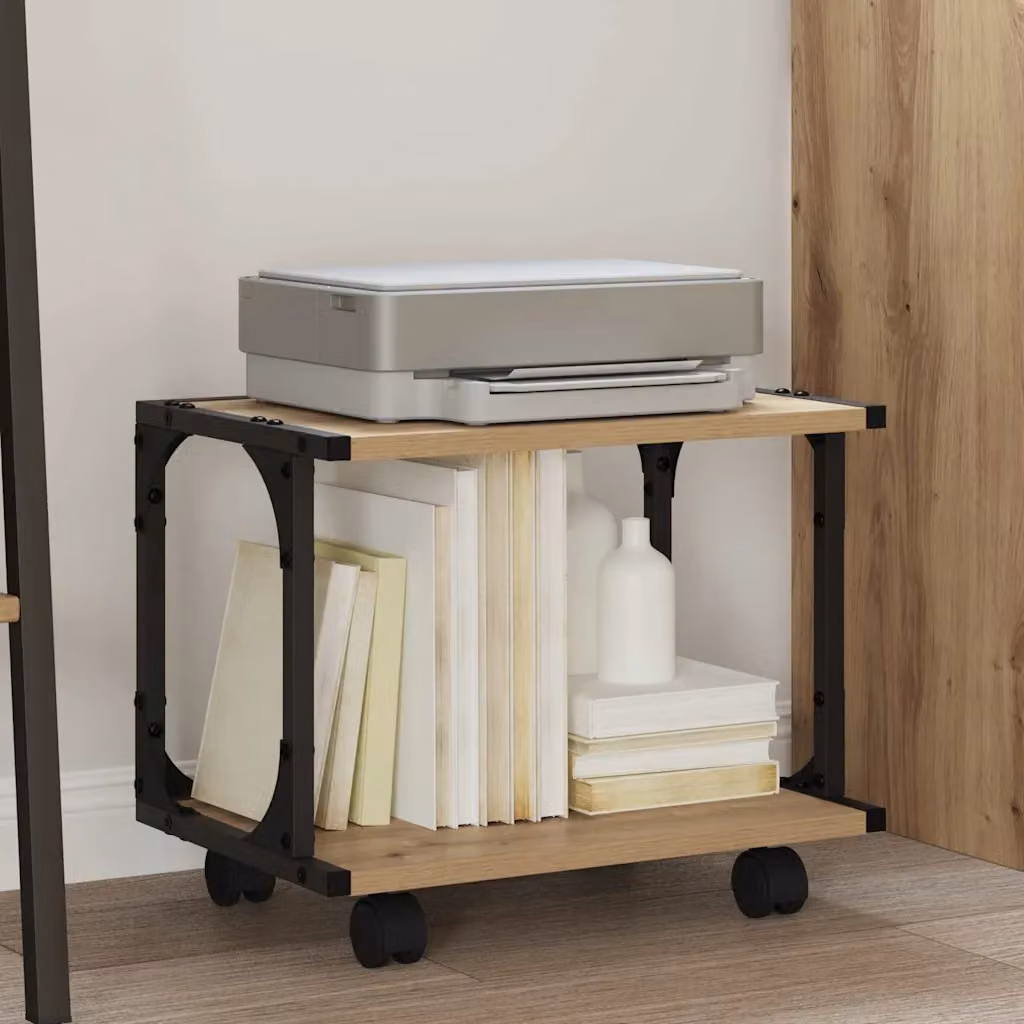 vidaXL Supporto per Stampante in Legno Rovere Marrone L: 41 cm, P: 28 cm, H: 33,5 cm
