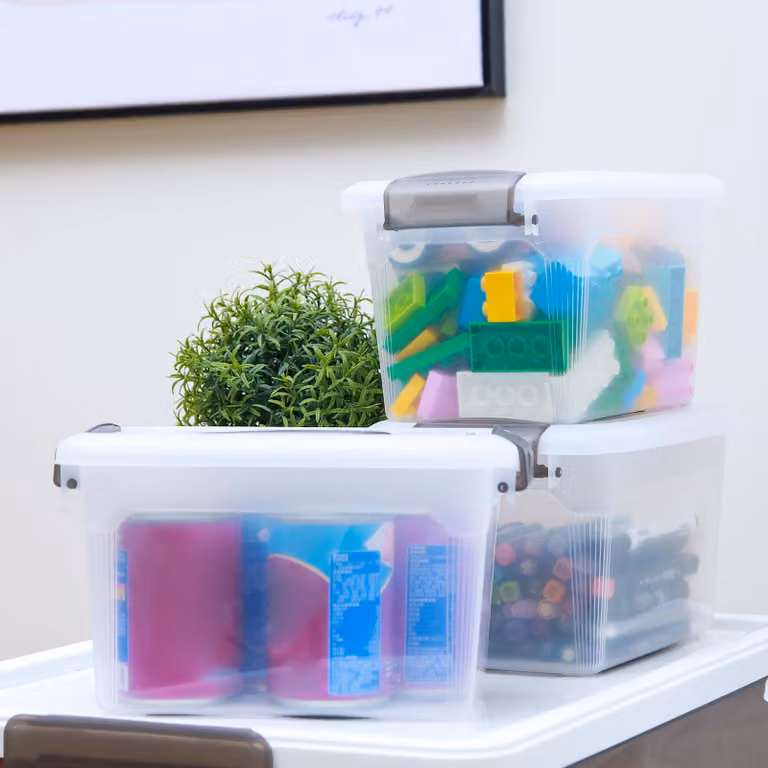 Contenitori di stoccaggio da 5 litri, set da 6, in plastica trasparente, con coperchio, ideali per articoli da hobbistica e artigianato