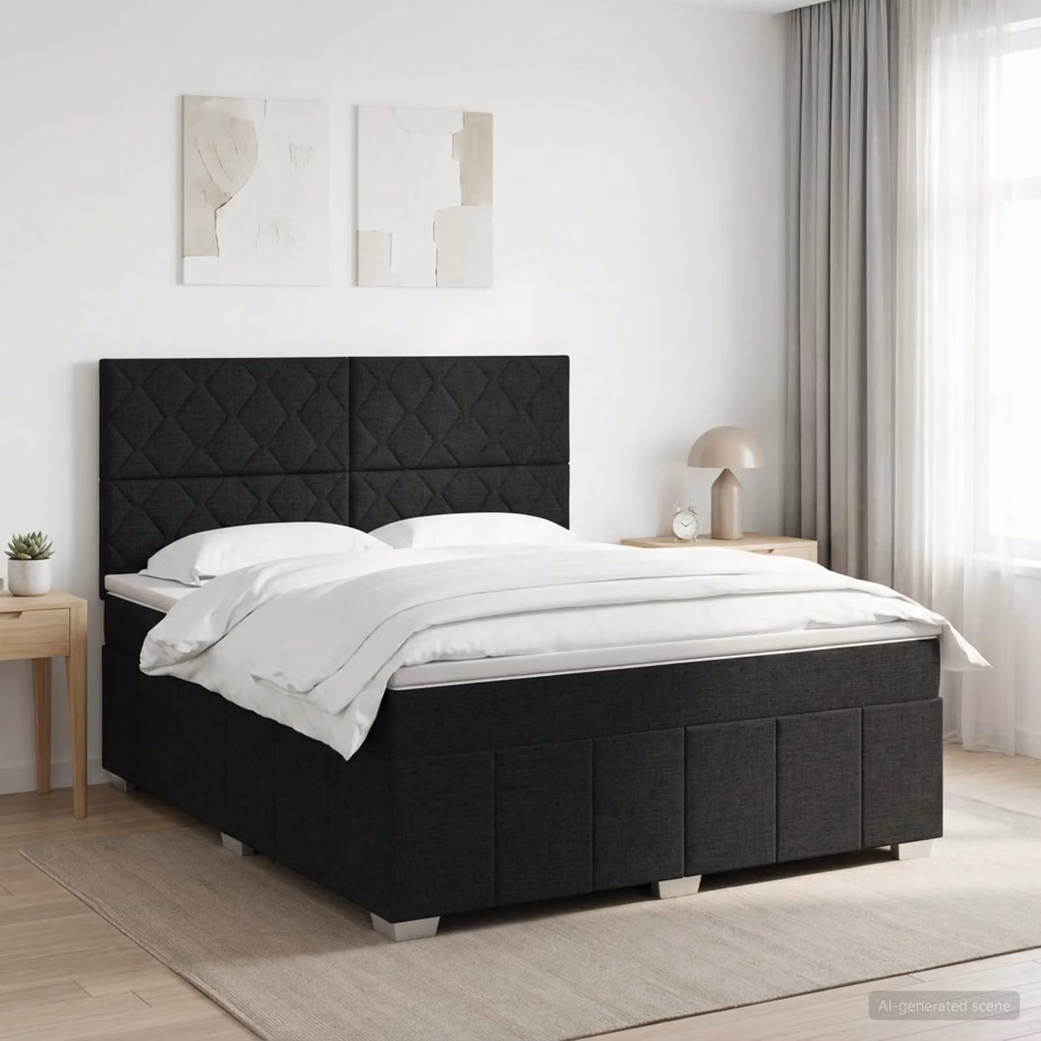 Letto box spring con materasso vidaXL in tessuto nero, L/P: 180 x 200 cm