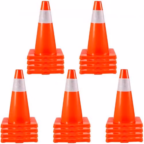 VEVOR Coni Traffico Stradali di Sicurezza, Base in PVC, Confezione da 20 Coni Traffico da 18" con Base in PVC, Coni Traffico Arancione con Collari Riflettenti, per Parcheggio Traffico