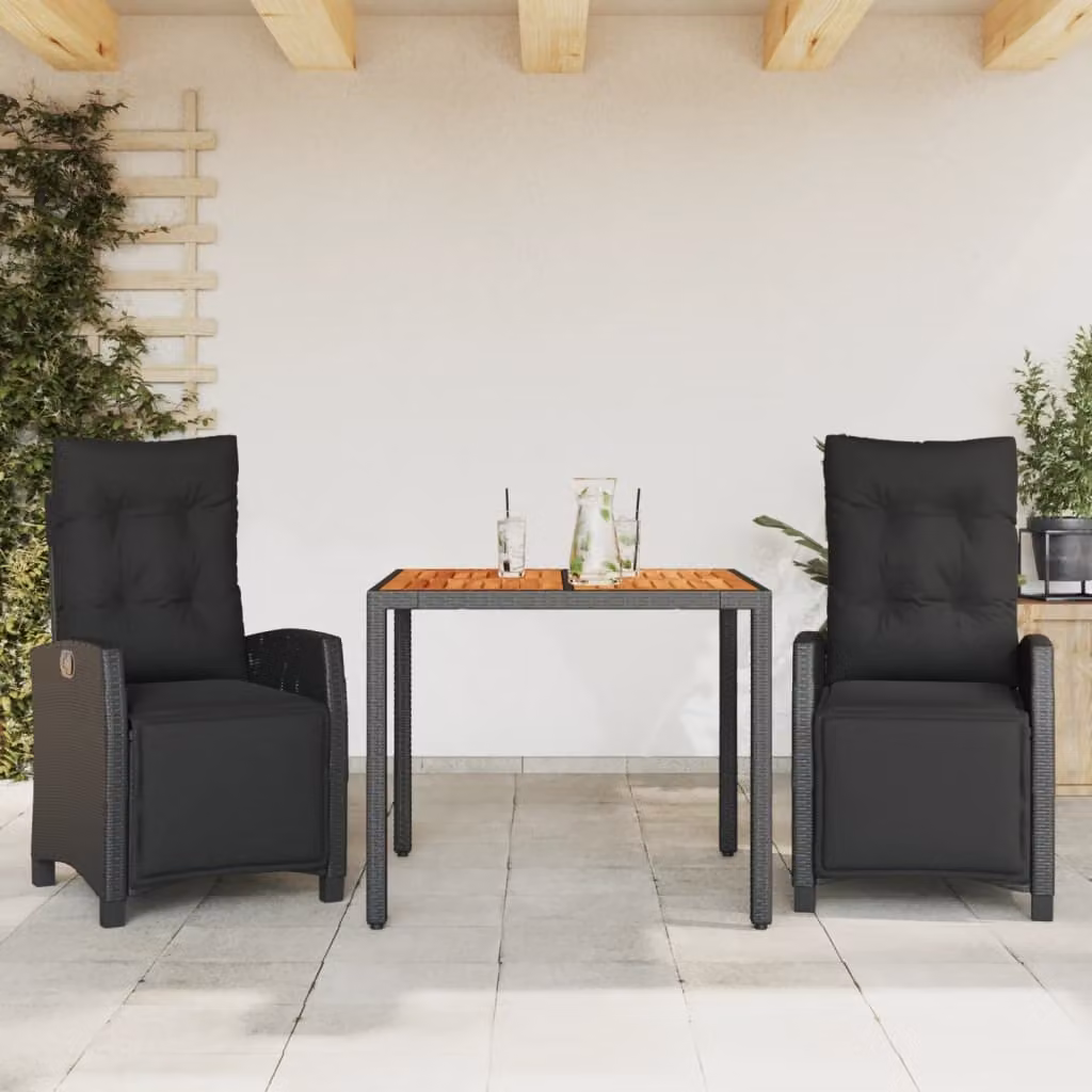 Maison Exclusive - Set da Pranzo da Giardino 3 pz con Cuscini Nero in Polyrattan