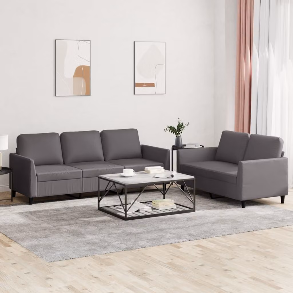 Set di divani vidaXL da 2 posti e 3 posti in similpelle grigio con cuscini inclusi per soggiorno – 1