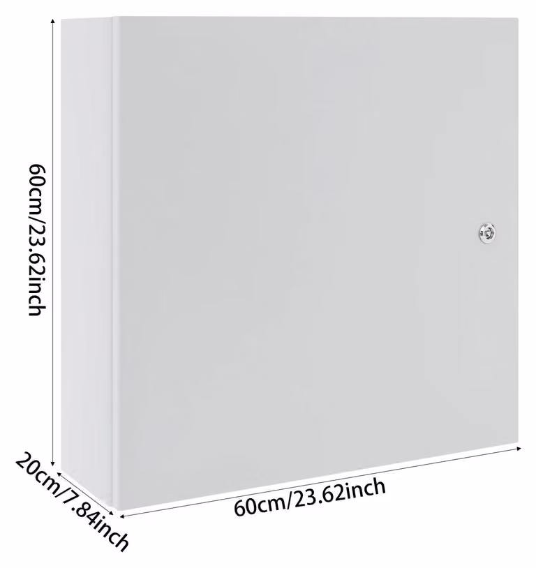 Quadro di distribuzione elettrico da esterno - Scatola di derivazione da montare a parete - Con chiusura a chiave - Grado di protezione IP65/IK08 (resistente all'acqua) - Corpo in metallo - Dimensioni 60x60x20 cm - Montaggio a vite - Grigio