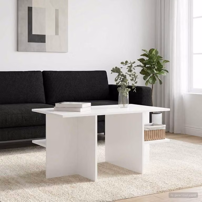 vidaXL Tavolino da salotto moderno in legno MDF bianco L 87 cm x P 50 cm x H 45 cm