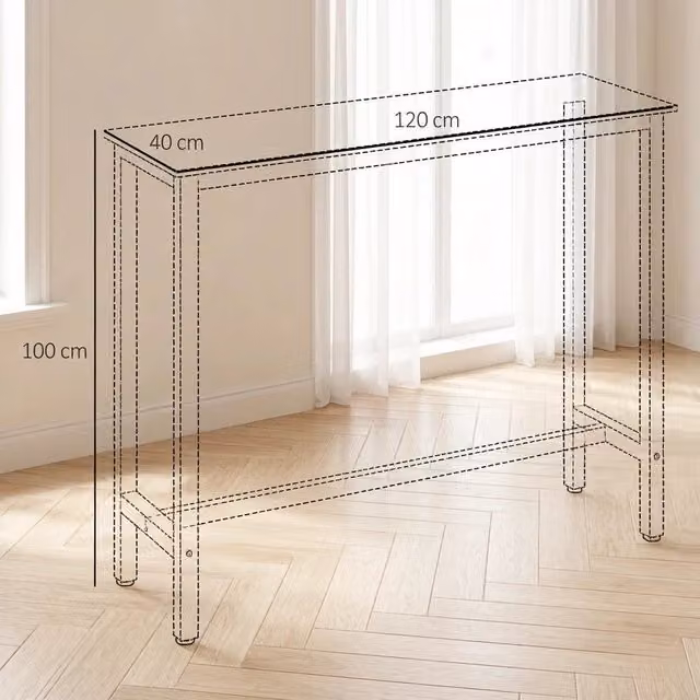 Tavolo bar OKWISH moderno con piano rettangolare effetto marmo e base in metallo per cucina, soggiorno o ufficio, L: 120 cm, P: 40 cm, H: 100 cm