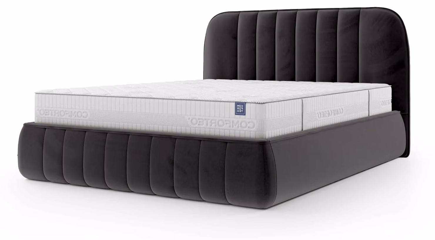 Letto imbottito con contenitore Carla, finitura effetto legno "Kräuterschatten", dimensioni 160 x 200 cm