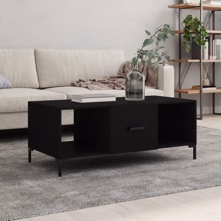 vidaXL Tavolino da Salotto Moderno Nero in Legno e Metallo L: 102 cm, P: 50 cm, H: 40 cm