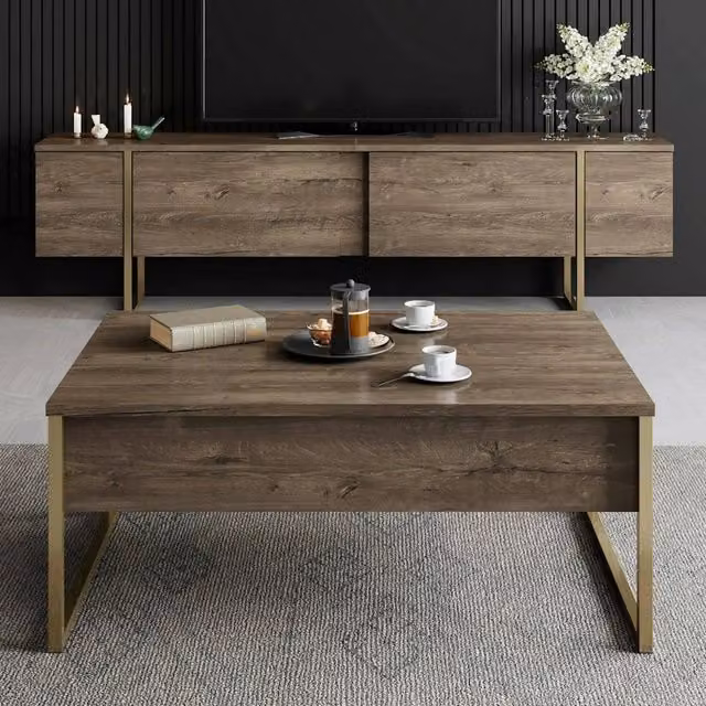 Mornasco, set Mobili da Soggiorno Modulabile, Marrone Noce