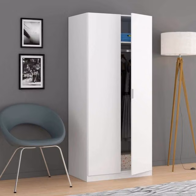 Armadio Avik DMORA per camera da letto con 2 ante battenti, ripiano e barra appendiabiti, Bianco, L: 82 cm, P: 52 cm, H: 180 cm – 1