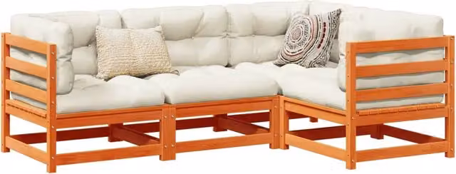 Set Divani Giardino 4pz con Cuscini Marrone Cera Massello Pino 3299413