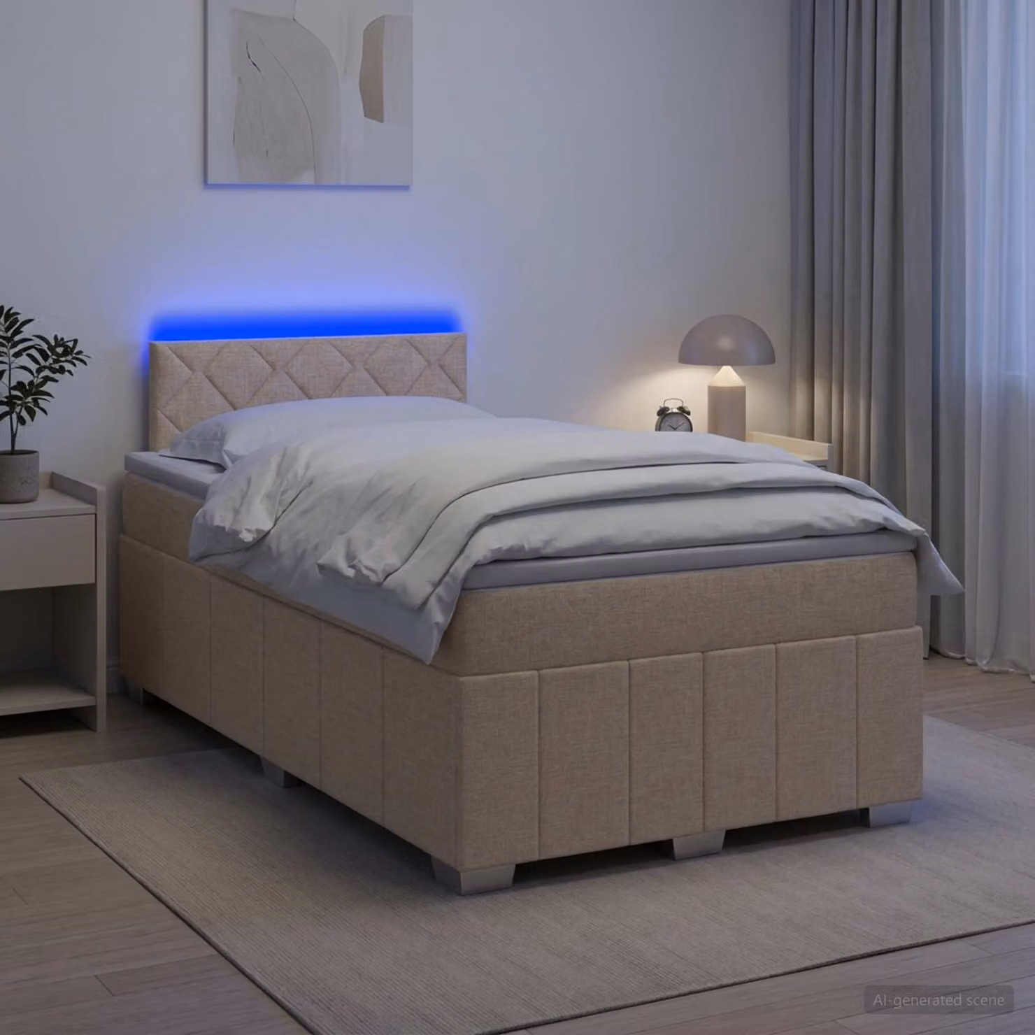 Letto box spring vidaXL con materasso a molle insacchettate in tessuto beige e bianco, L/P: 120 x 200 cm