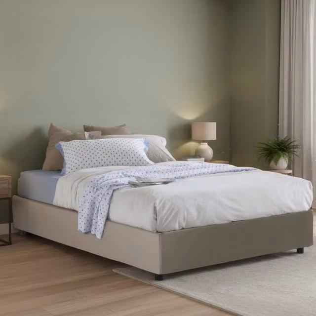 Letto Matrimoniale Contenitore Abbas di Talamo Italia, Design Moderno con Base Lift Up, Grigio o Beige, L/P/H: 160 x 200 x 32 cm