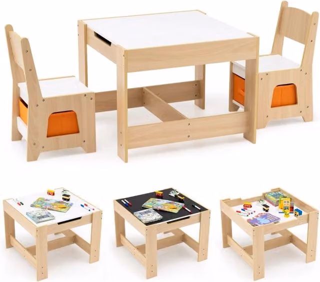 Set tavolo e sedie per bambini Design Mania con piano reversibile bianco e arancione L/P/H: 61.5 x 50 x 48.5 cm
