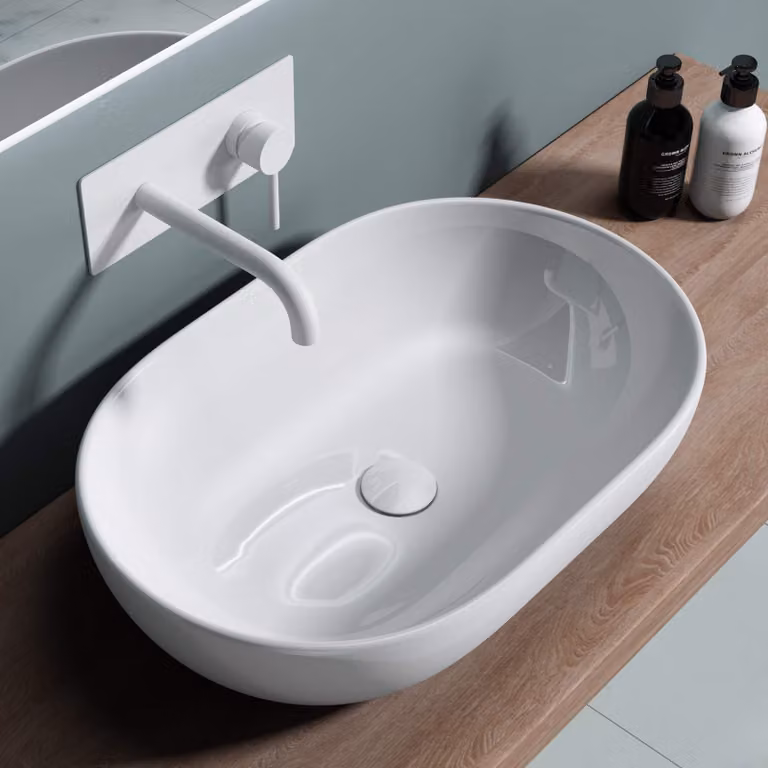 doporro Lavabo da Appoggio 60x40x15cm, Lavandino Bagno Ovale in Vetroceramica Nano Rivestimenti Brš¹ssel 322