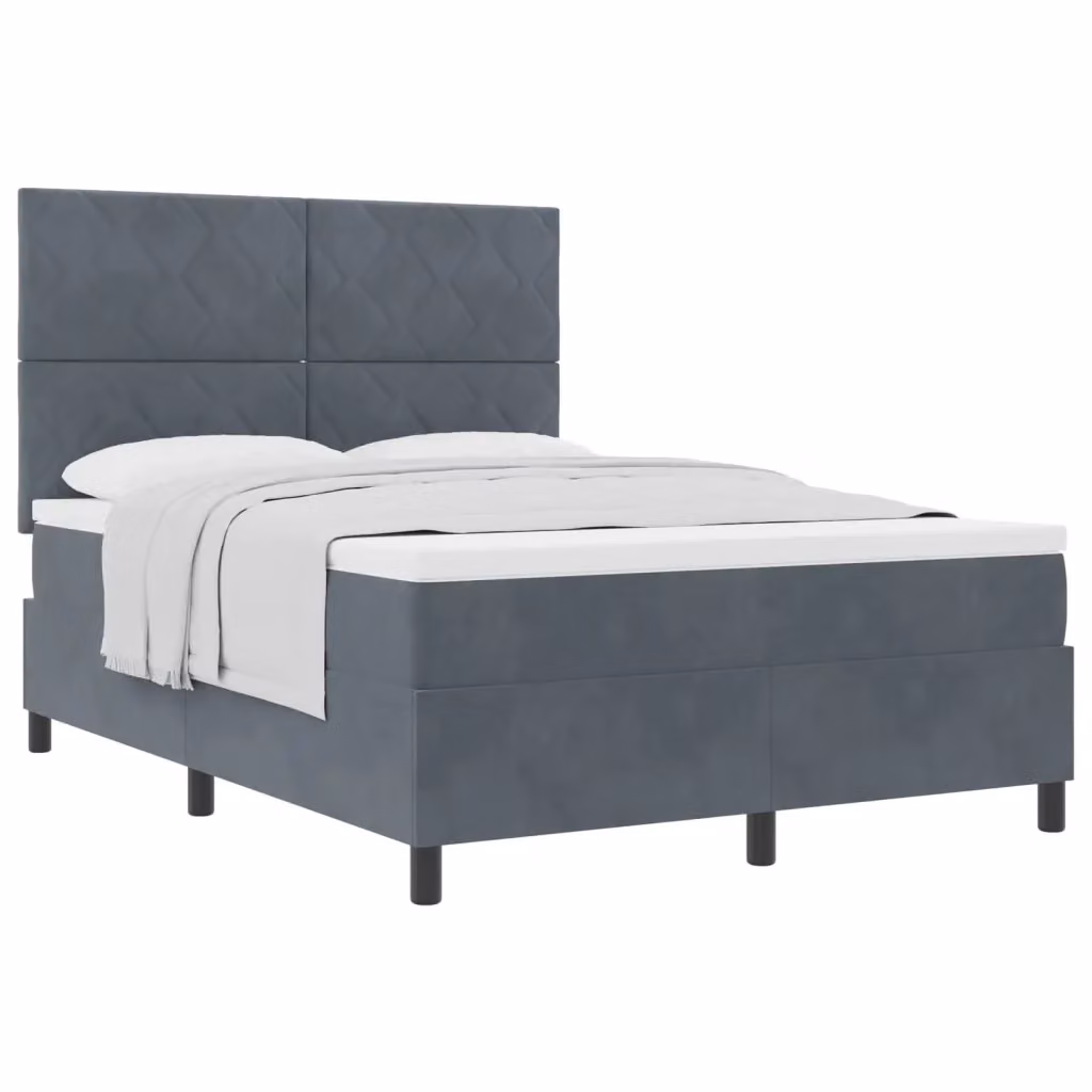 Letto a molle con testiera in velluto grigio vidaXL L/P: 140 x 200 cm – 2