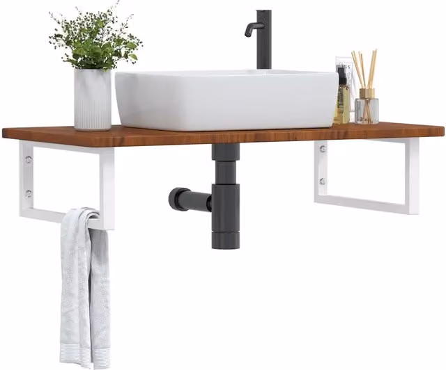 Ripiano a parete per lavabo vidaXL in acciaio e rovere color marrone e bianco