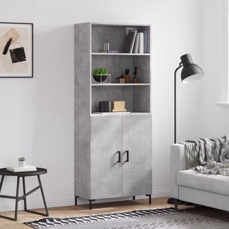 Credenza moderna vidaXL in legno e metallo Grigio, L: 69,5 cm, P: 34,0 cm, H: 180,0 cm
