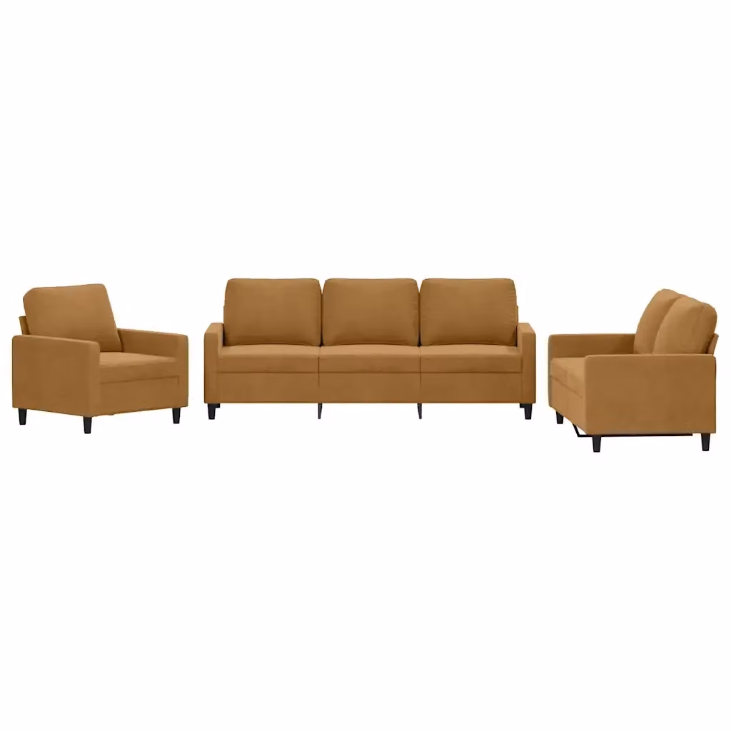 Set di divani 3 pezzi vidaXL in velluto marrone con cuscini per soggiorno moderno – 2