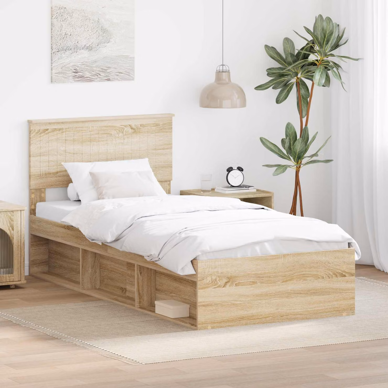 Struttura del letto vidaXL in pino massello color beige e marrone con doghe in legno, dimensioni 90 x 190 cm