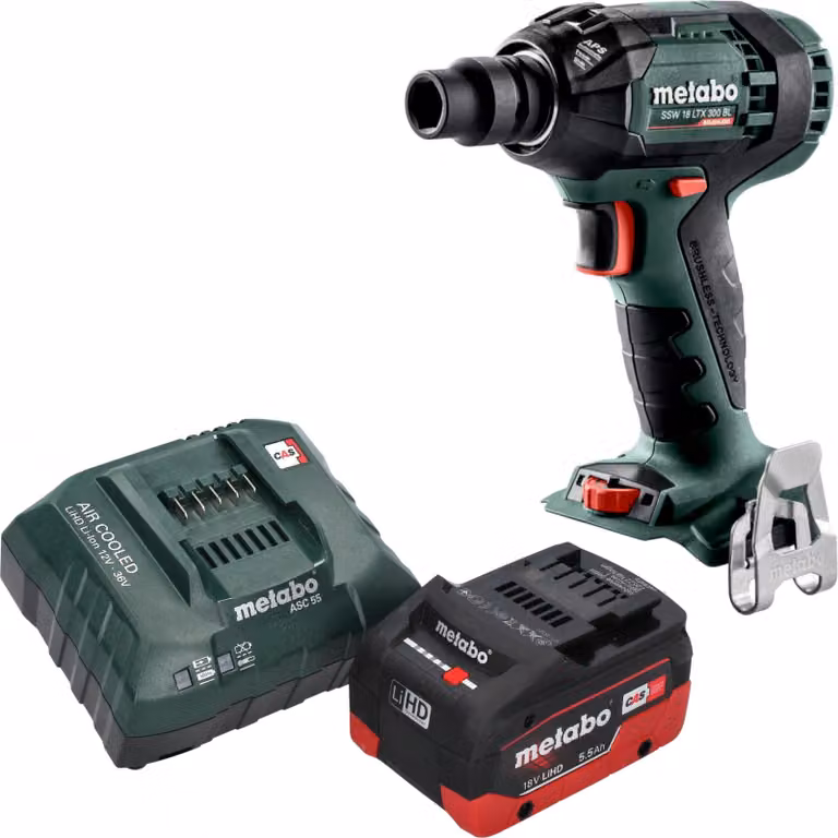 Avvitatore a impatto a batteria Metabo SSW 18 LTX 300 BL 18 V 300 Nm 1/2" Brushless + 1x batteria LiHD 5,5 Ah + caricabatteria