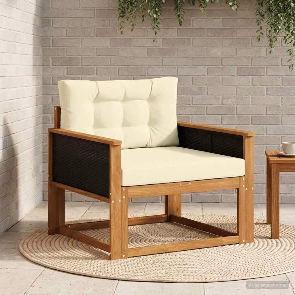 Divano centrale da esterno vidaXL in legno di acacia naturale con seduta in tessuto beige