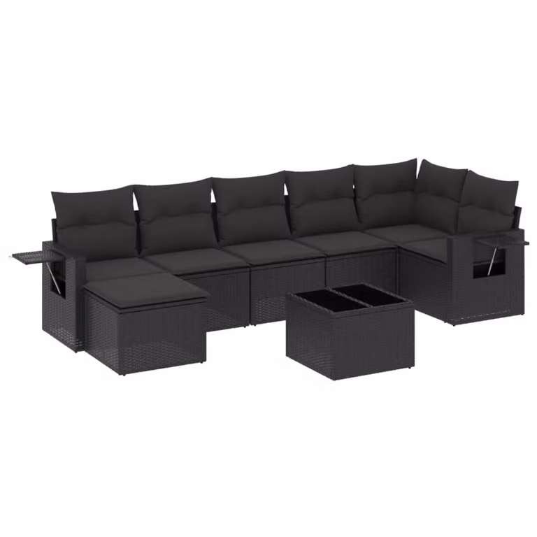 Set Divani da Giardino con Cuscini 8 pz Nero in Polyrattan