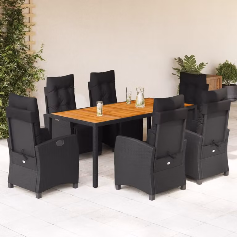 Maison Exclusive - Set da Pranzo da Giardino 7 pz Nero con Cuscini in Polyrattan