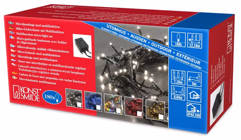 Catena luminosa, 100 LED colorati, 8 funzioni, 24 V, cavo nero