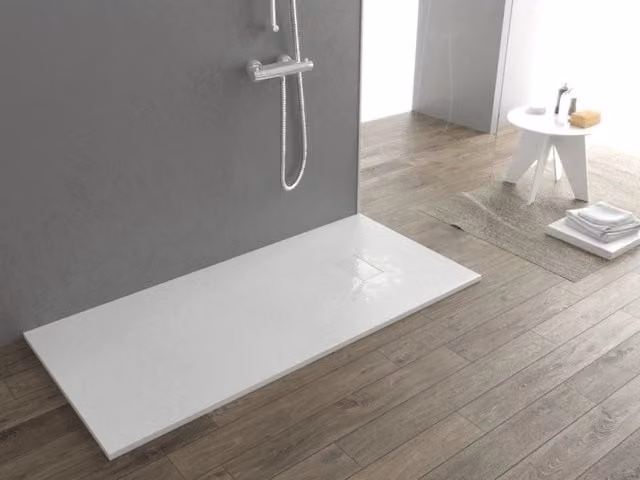 Piatto doccia rettangolare Sicena Plaget in SMC effetto pietra bianco, L: 140 cm, P: 70 cm, H: 2,6 cm