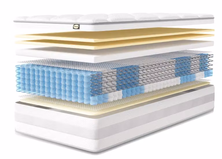 Materasso 80x200x25 cm, materasso a molle a 7 zone, materasso a molle insacchettate con grado di rigidità H3/H4, materassi con schiuma comfort, materasso a molle insacchettate premium