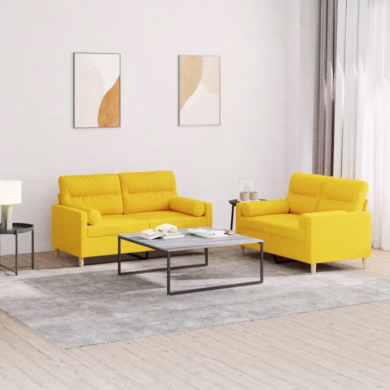 vidaXL Set di 2 Divani Moderni in Tessuto Giallo con Cuscini e Struttura Imbottita