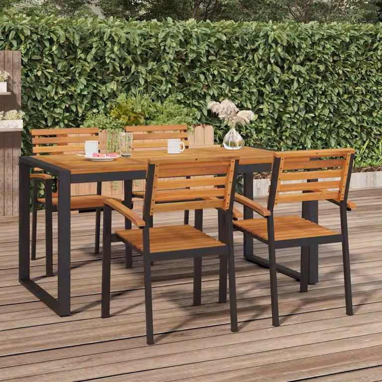 vidaXL Tavolo da giardino in legno di acacia marrone con base a slitta L: 160 cm, P: 80 cm, H: 75 cm
