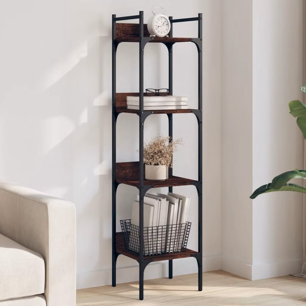 Libreria vidaXL con 4 Ripiani in Legno e Metallo, Colore Rovere Marrone, L 35 cm x P 30 cm x H 138,5 cm