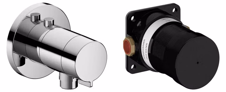 KEUCO IXMO Set de robinetterie thermostatique pour douche encastré avec raccord de flexible, rosace ronde, 59554010021, 59554010021